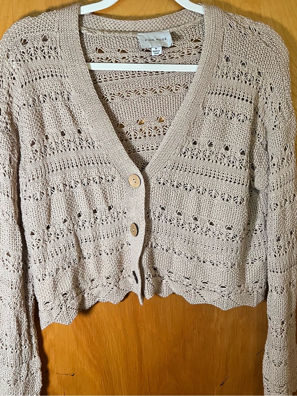 Beige Cropped Knit Cardigan